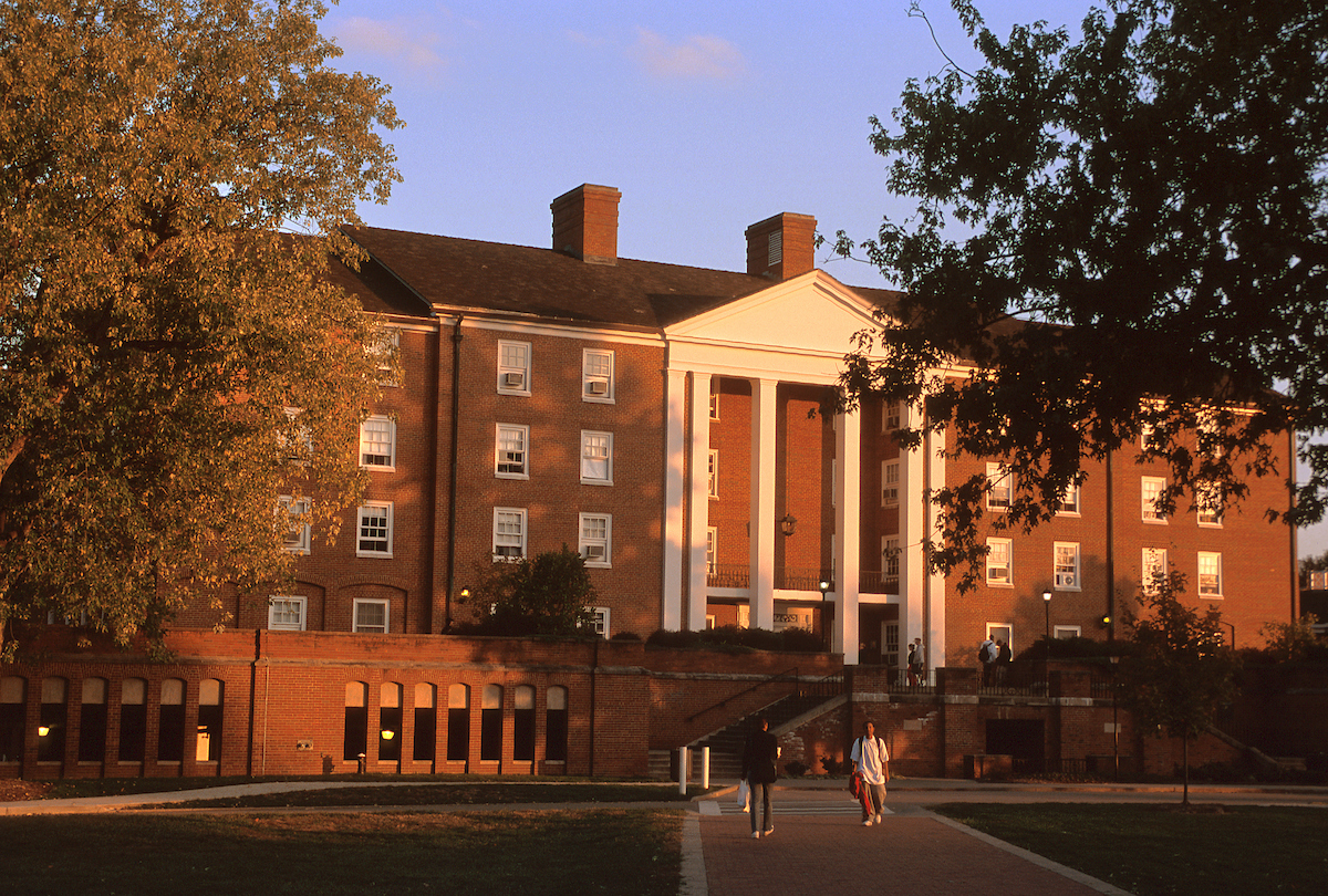 Photo of the front of Crawford Hall, located on South Green