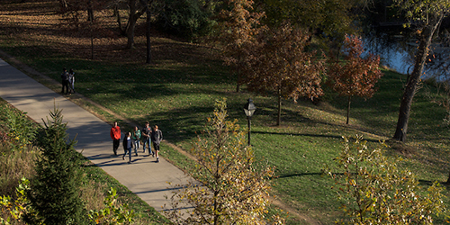 Students walk together on the Athens campus