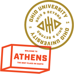 circle containing the text Ohio University, Ohio and beyond with rectangle containing words, Welcome to Athens the best place on earth.