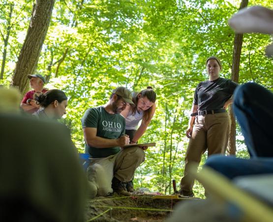 Ohio University archeology students study in the field at an archeology site