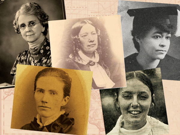 Historical pictures of women in SE Ohio, on old map overlay