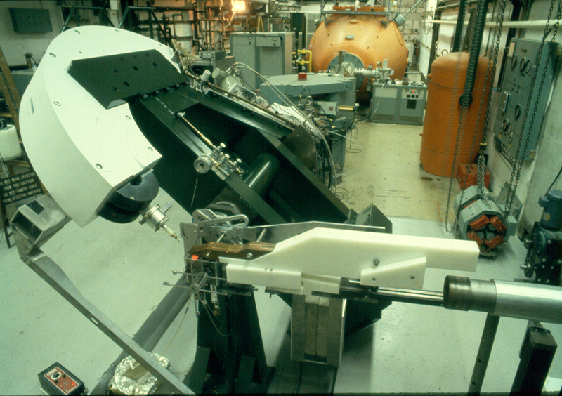 Beam swinger in the Edwards Accelerator Laboratory, with accelerator in the background