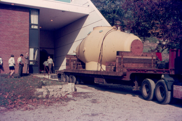 Maneuvering the Edwards Accelerator tank into position. 