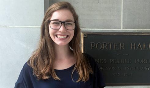 Clair Alexander, portrait outside Porter Hall