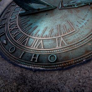closeup of a sundial on OHIO's Athens campus