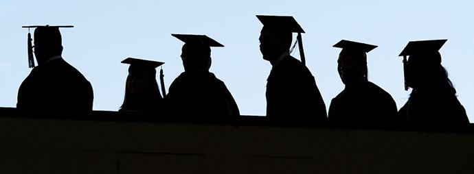 Students in graduation gowns