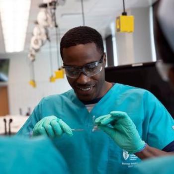 A student works in the anatomy lab.