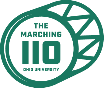 The Marching 110 text with drum shape