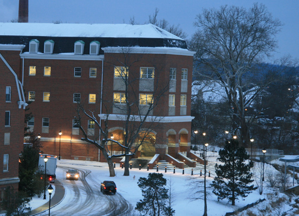 Academic and Research Center at Ohio University covered with snow