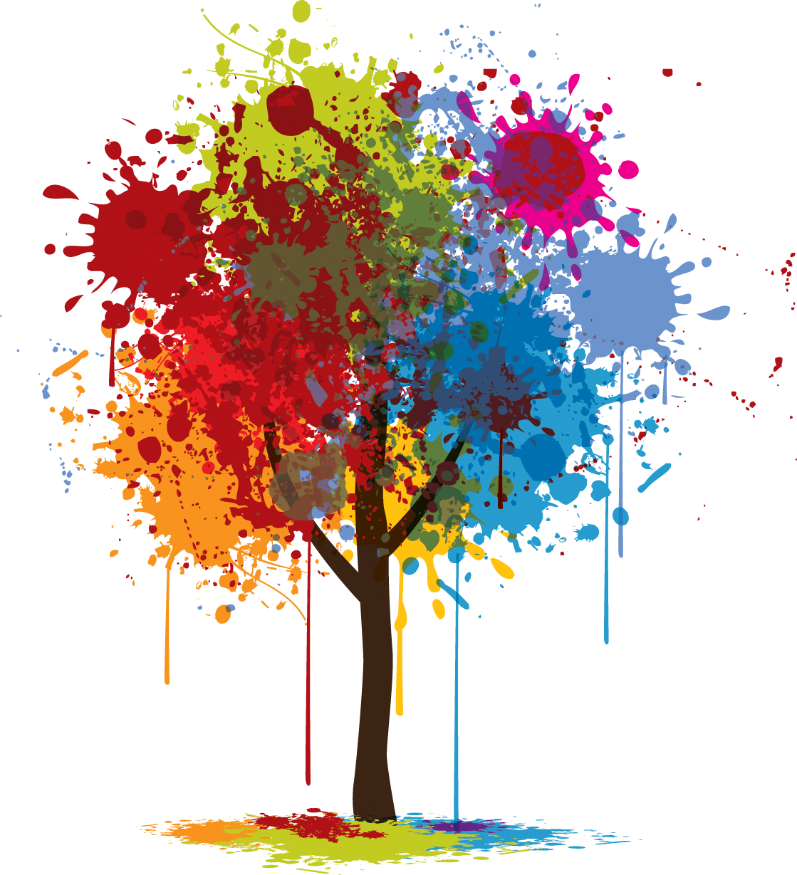 Tree with dripping splotches of color for leaves