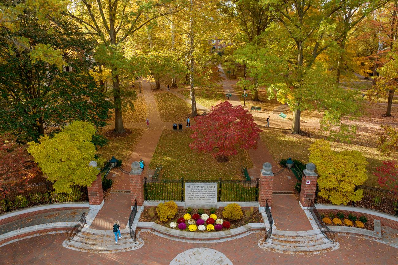 Aerial photo of Ohio University's College Green