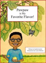 Animated person eating a pawpaw with pawpaw tree in background.