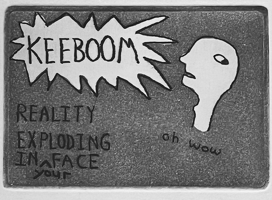a cartoonish sketch of a person in profile with the words
