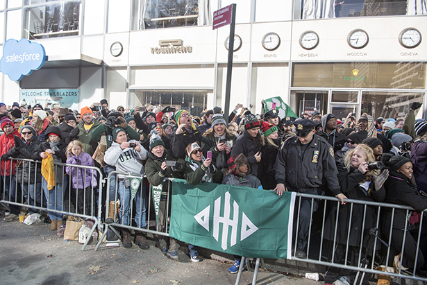 Marching 110 fans gather during Macy's Parade