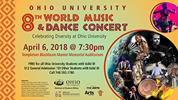 The 2018 World Music and Dance Festival will take place March 26–April 6, culminating in the Diversity Concert at 7:30 p.m. April 6 in the Templeton-Blackburn Alumni Memorial Auditorium.