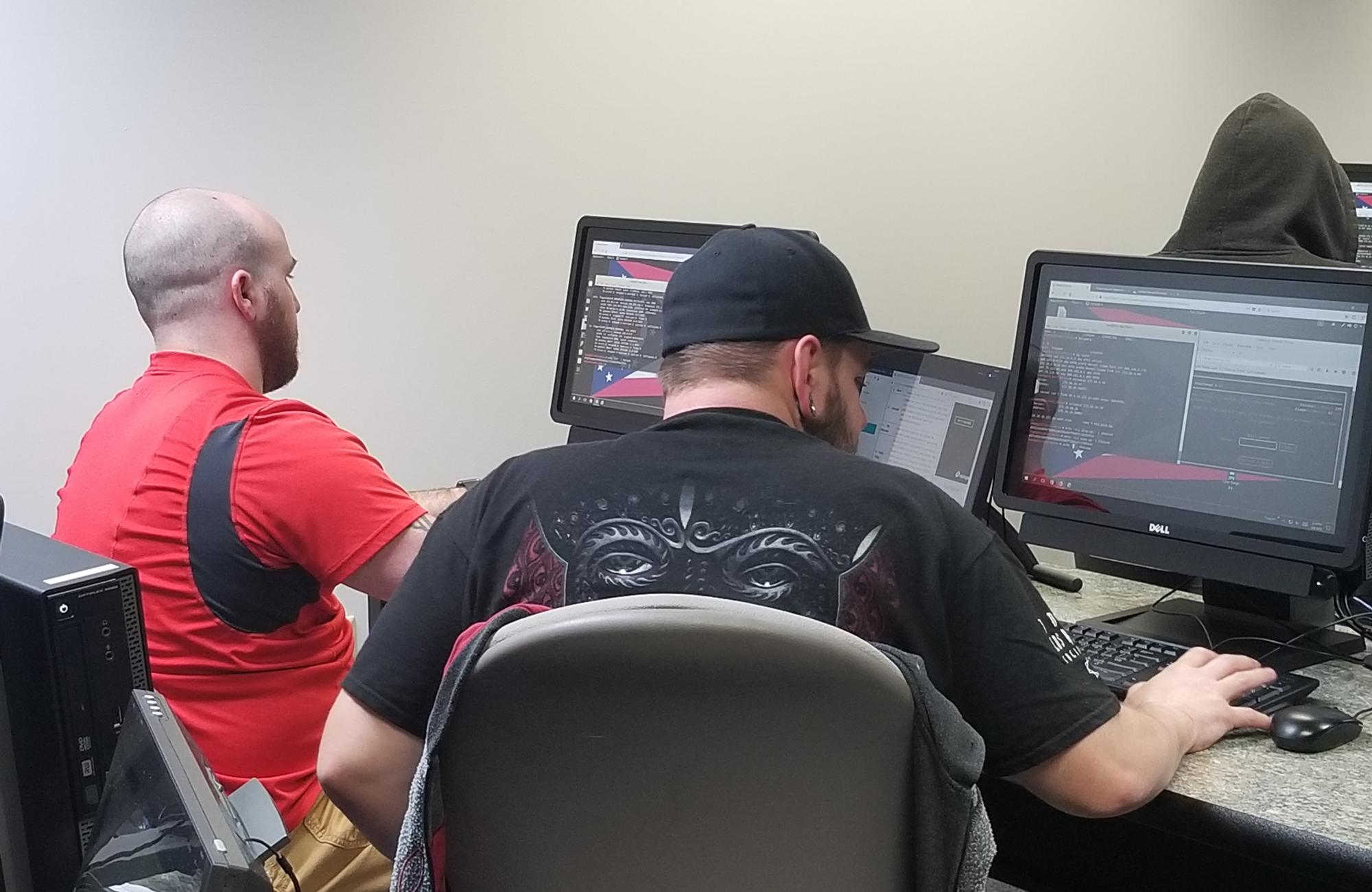 Students from Hocking College work through the Capture the Flag challenges in the Ohio University Chillicothe computer lab