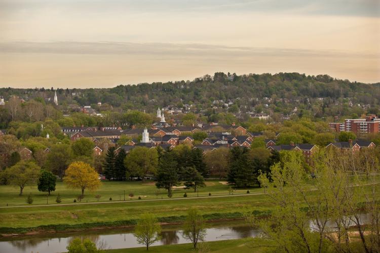 The Ohio University campus and the Hocking River