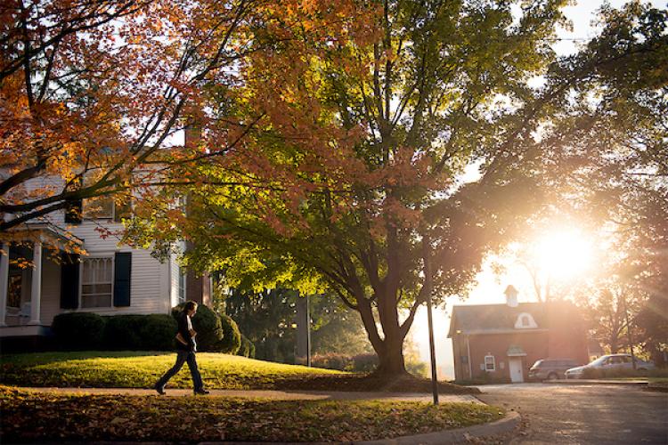 Student walking on campus