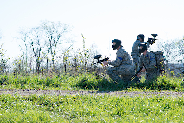 The blue team comes under fire during their mobile exercise