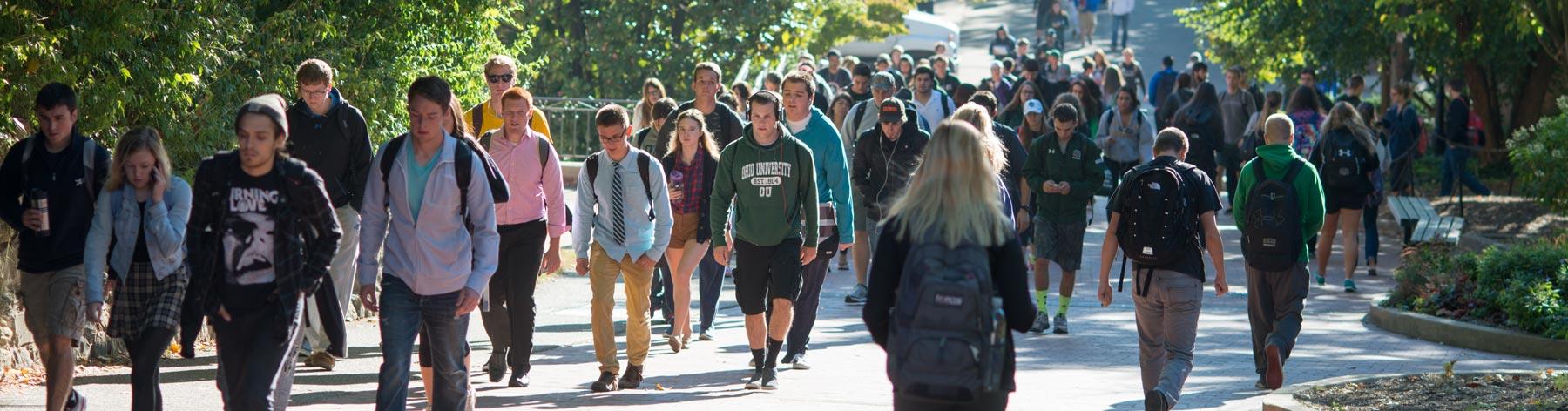 Students walking up Morton Hill on Athens Campus