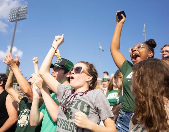 Ohio University students cheer at a football game