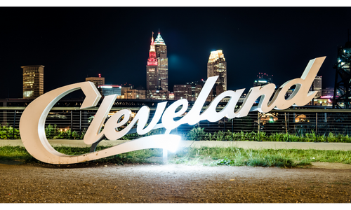 Cleveland Sign with Cleveland Skyline
