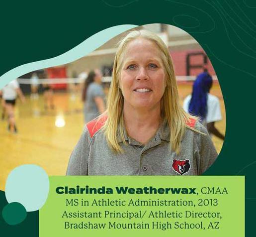 headshot of Clairinda Weatherwax, graduate of Master of Athletic Administration program, in Ohio University green border