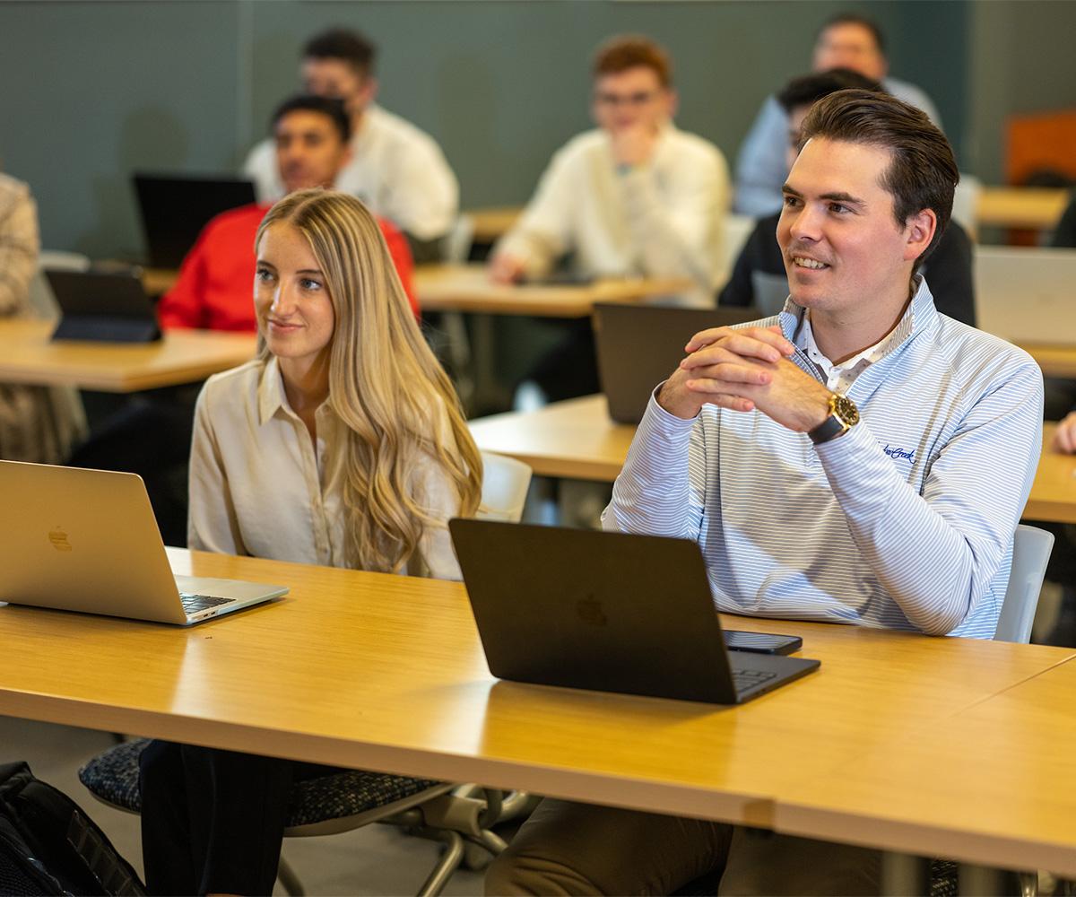 Students listen during a class.