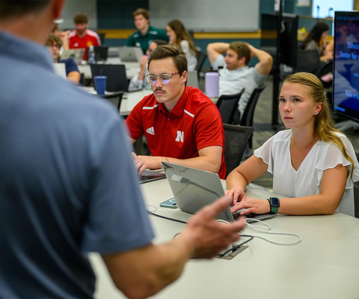 Students listen during a class.