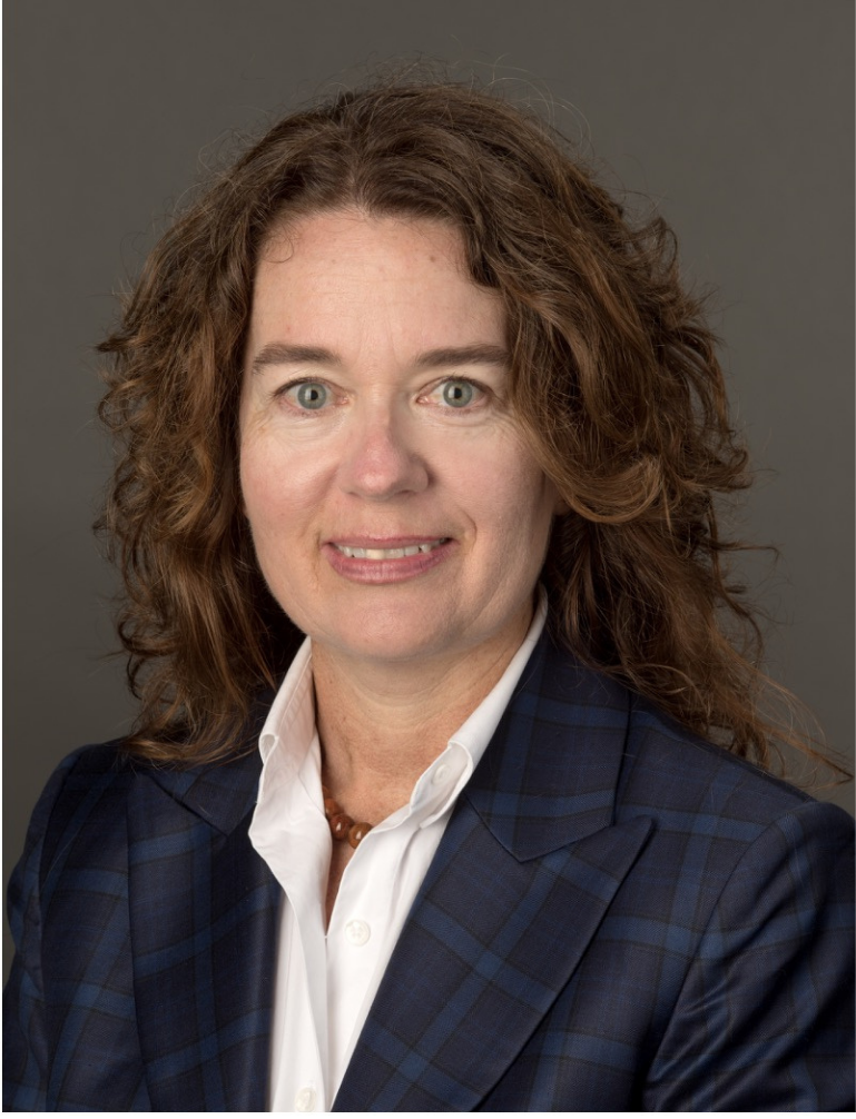 woman in blue suit, smile