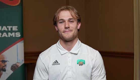 MSM Graduate, Keegan Wilburn in white Ohio University shirt