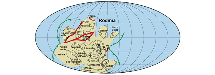 Rodinia, a supercontinent whose breakup might have led to the assembly of Gondwana and Pannotia.