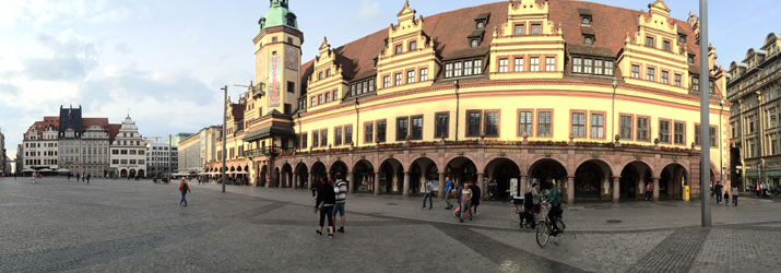 The Marktplatz is at the heart of Leipzig, Germany.