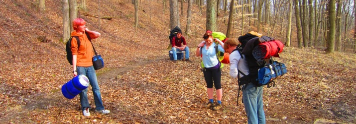 Geology Club members hiking at Burr Oak State Park.