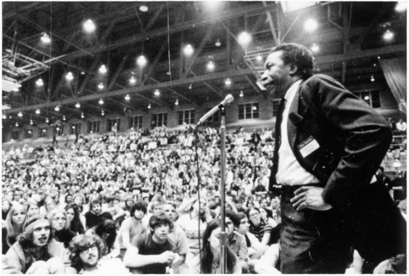 Grover Center student rally, Gordon Parks speaker, May 1970