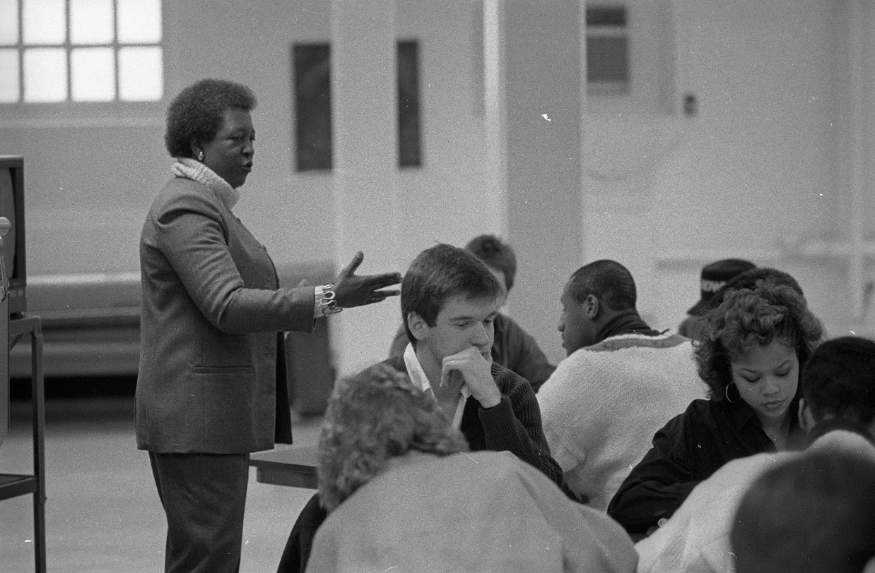 Francine Childs, Ohio University Department of African American Studies professor, speaks to group, 1988
