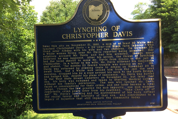 Lynching of Christopher Davis plaque