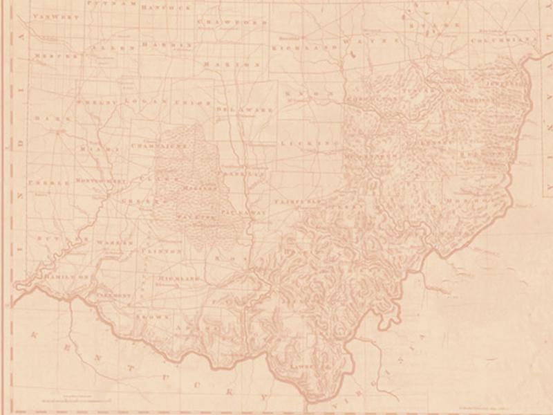 A sepia-toned map of Southern Ohio