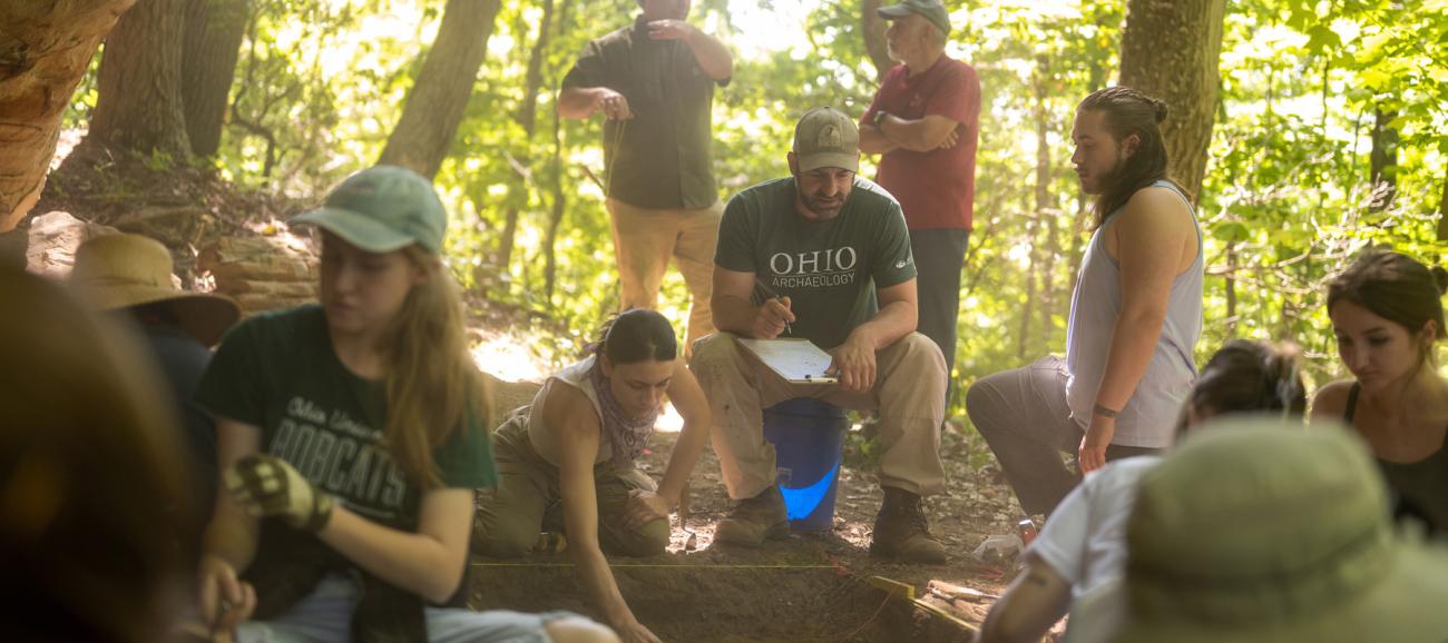 Archaeology field school with Dr. Joe Gingerich and anthropology students at a dig site