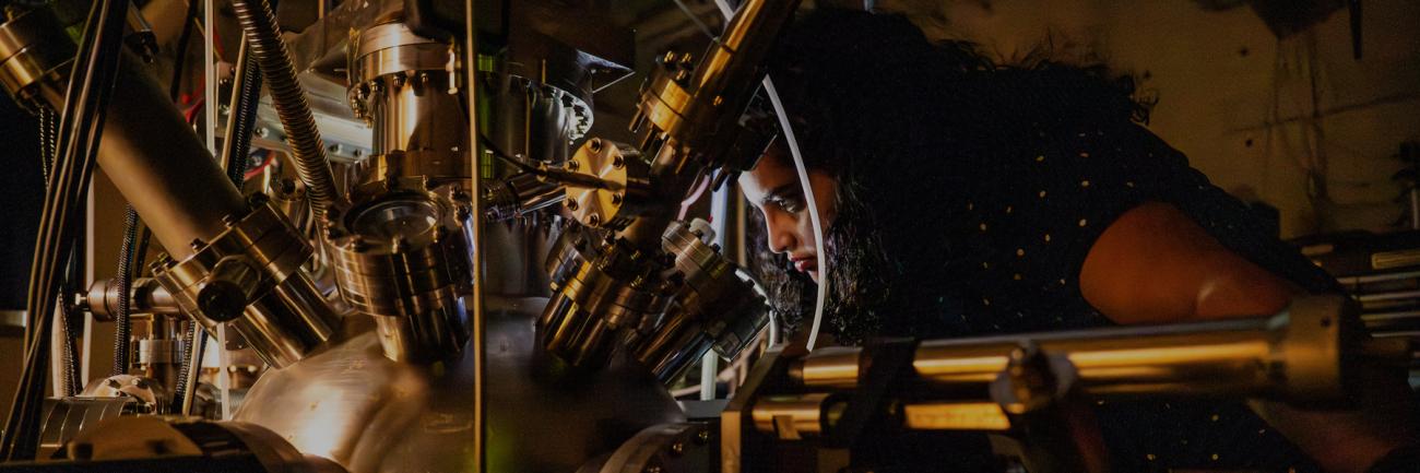 Dr. Sneha Upadhyay in the Low Temperature/Variable Temperature-Spin Polarized Scanning Tunneling Microscopy-Molecular Beam Epitaxy lab