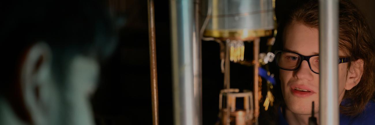 An Ohio University physics student in a lab