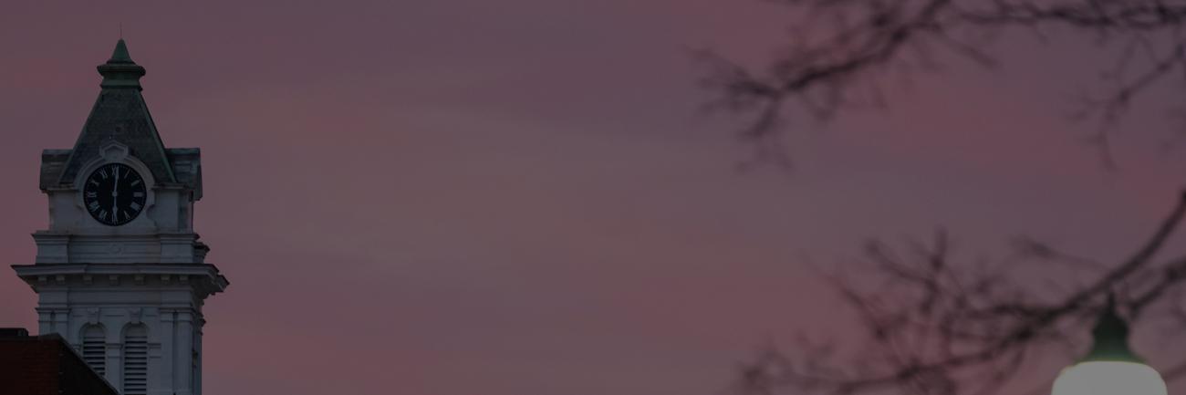 Athens Courthouse spire at dusk