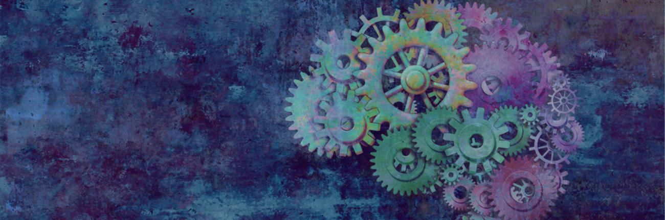 graphic of overlaid gears forming image of human brain