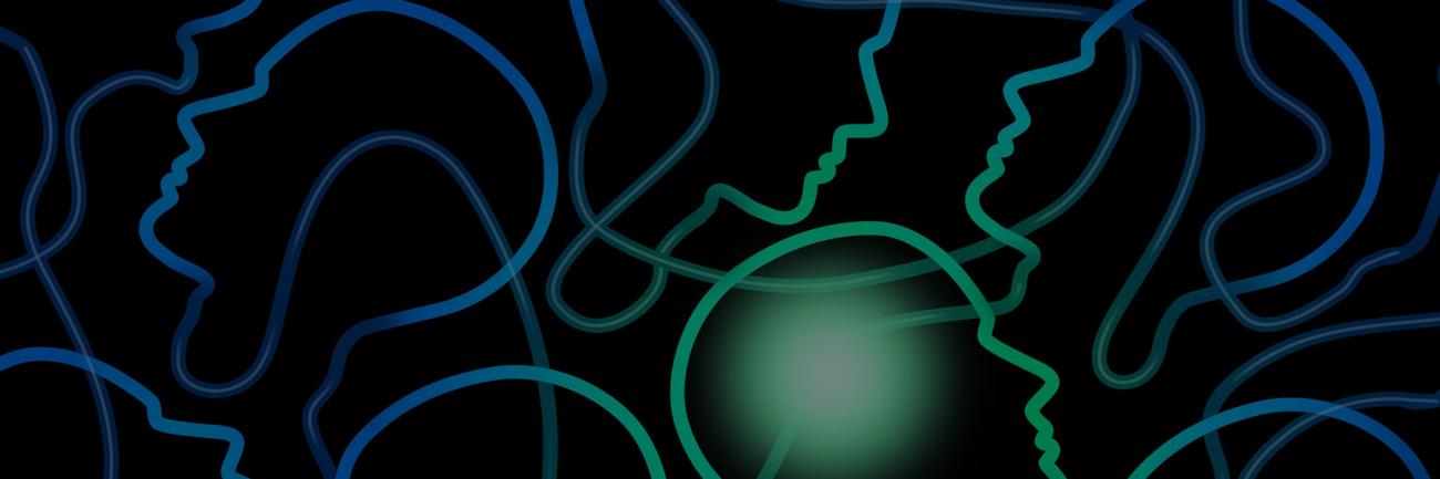 Illustration of a brain lit up with thoughts of self