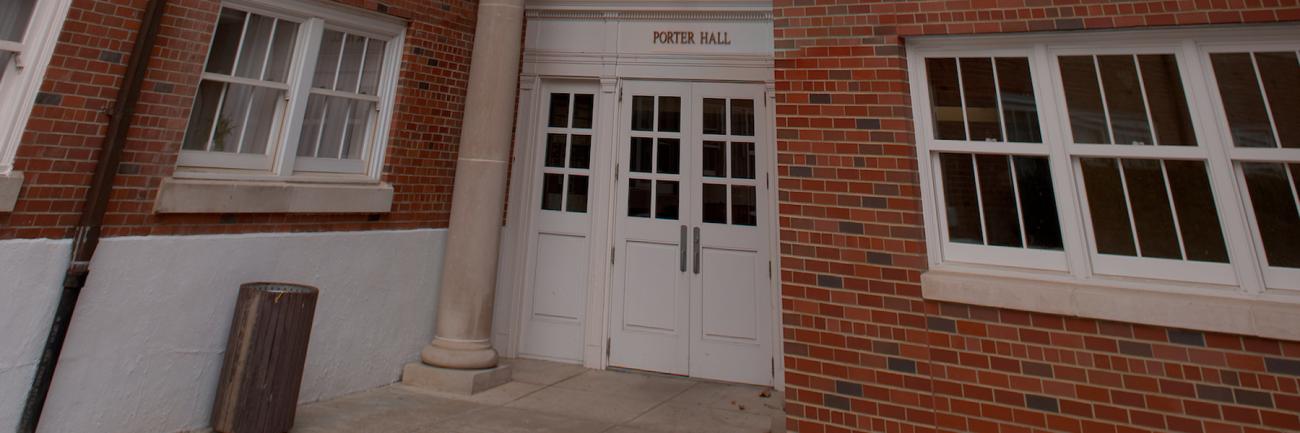 The entrance of Porter Hall shot with angles