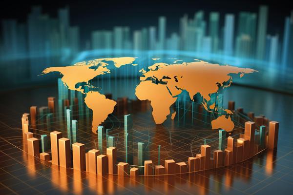 Illustration of a flat world map surrounded by building blocks