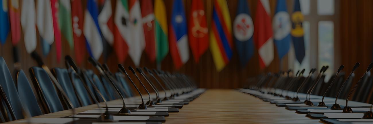 A row of colorful international flags