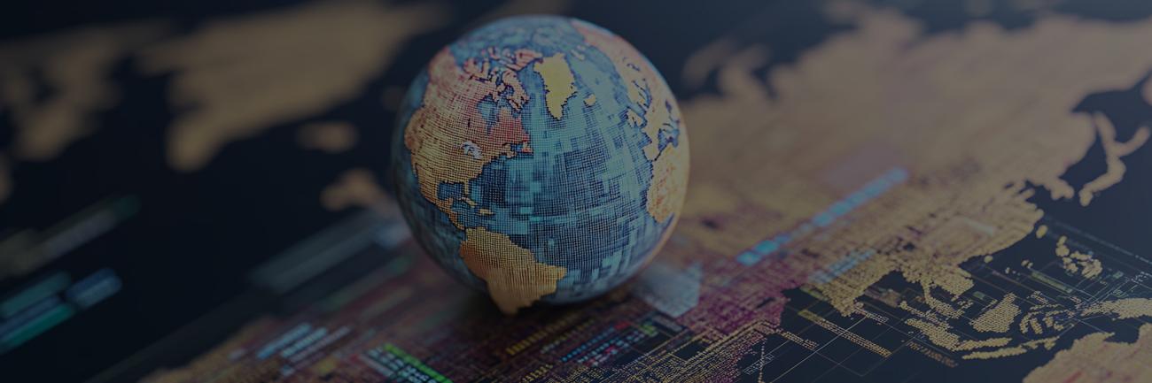 a techno world on a stylized map