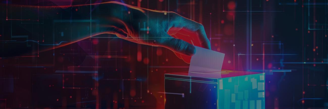 A futuristic hand putting a slip of paper into a box