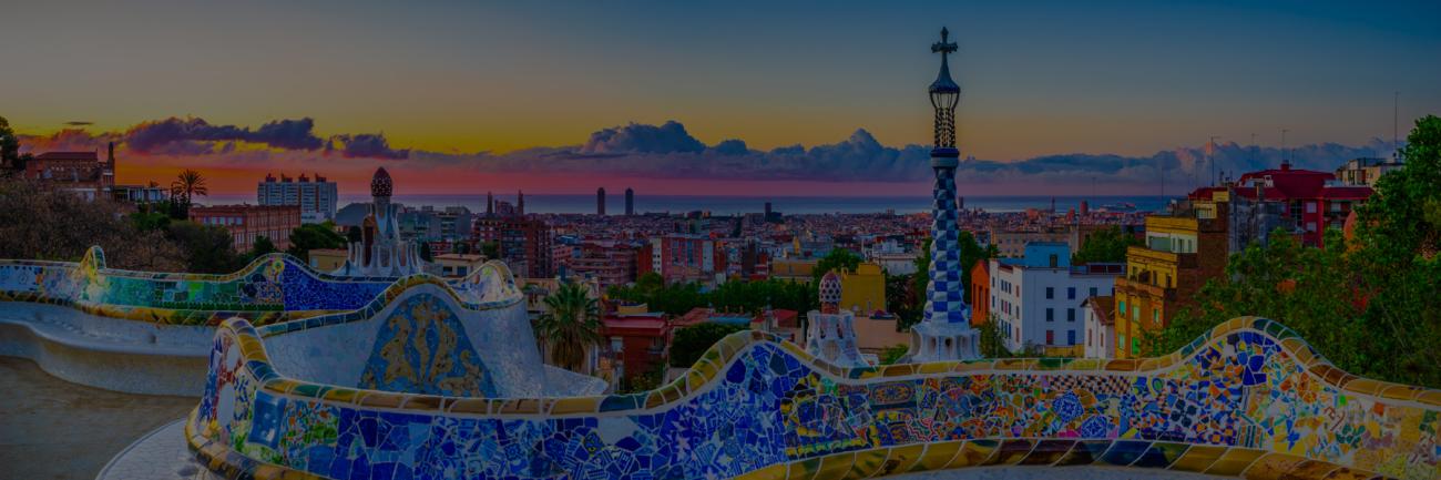 Barcelona, Spain, backlit by the rising sun